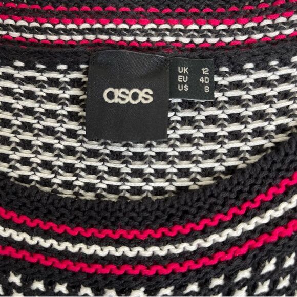 Asos Sweater Knit Tunic Dress Black White Pink Aztec Print Tie Sides Womens 8 - Picture 8 of 14